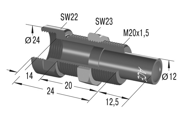 Hydraulischer Stoßdämpfer M20 x 30 mm, für Pneumatikzylinder AC2030-2  Hydraulischer Stoßdämpfer mit selbstregulierendem Schnellrückstelldämpfer